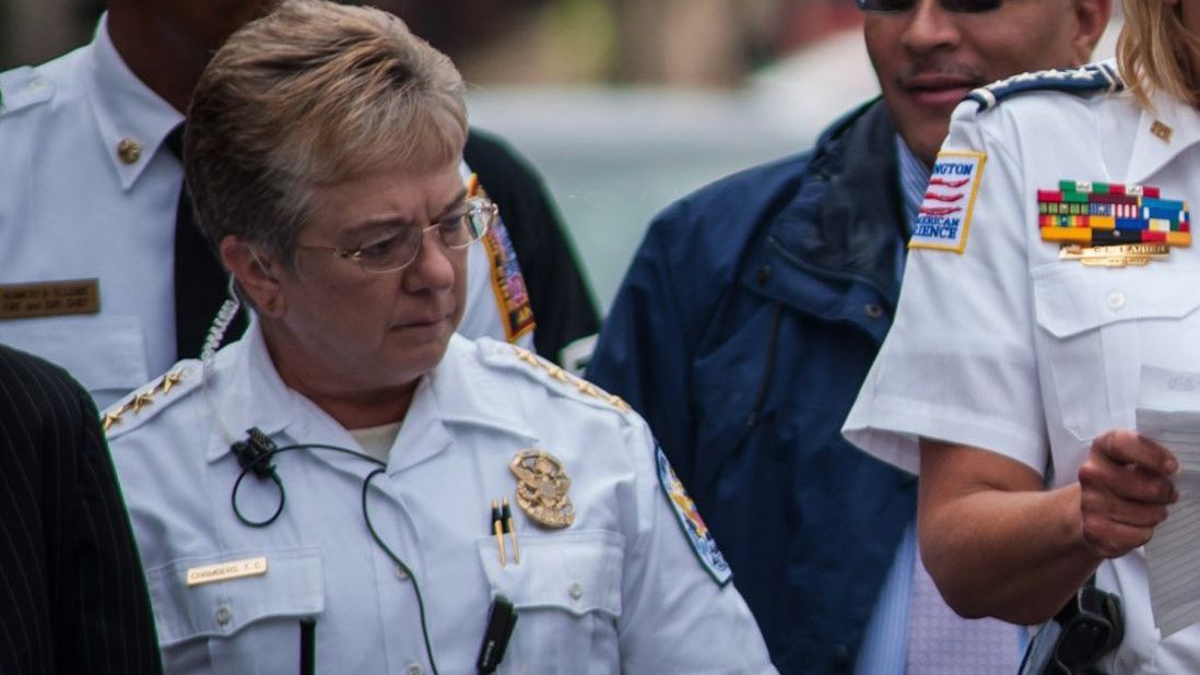 U.S. Park Police Chief Teresa Chambers walks to a press conference on September 16. "We will be a part of this ongoing and fluid investigation," she told reporters.