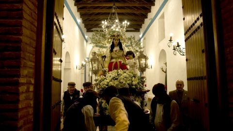Revelers take part in la Fiesta de los Rondeles, a procession devoted to the virgin of Rondeles, on December 12, 2010, in Casarabonela, Spain.