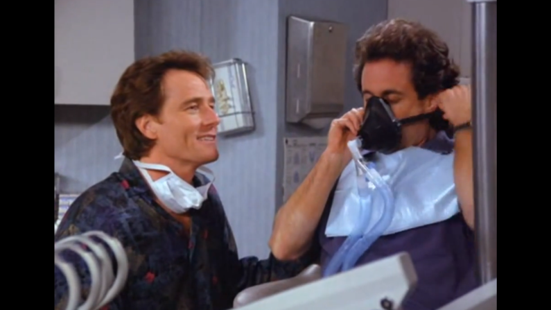 Bryan Cranston has a memorable reoccurring role in "Seinfeld" as Jerry's dentist, Dr. Tim Whatley. Among his storylines: He is caught "regifting" a label maker, stocking his dentist's office with pornographic magazines, throwing a party Jerry may or may not have been invited to and accusing Jerry of being an anti-dentite (biased against dentists). Cranston later won three Emmys for best actor as Walter White in "Breaking Bad."
