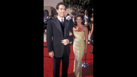 "Seinfeld" star Jerry Seinfeld (seen here with then-girlfriend Shoshanna Lonstein) broke out the velvet for his appearance at the 1996 Emmys. He was nominated for outstanding lead actor in a comedy series that year.