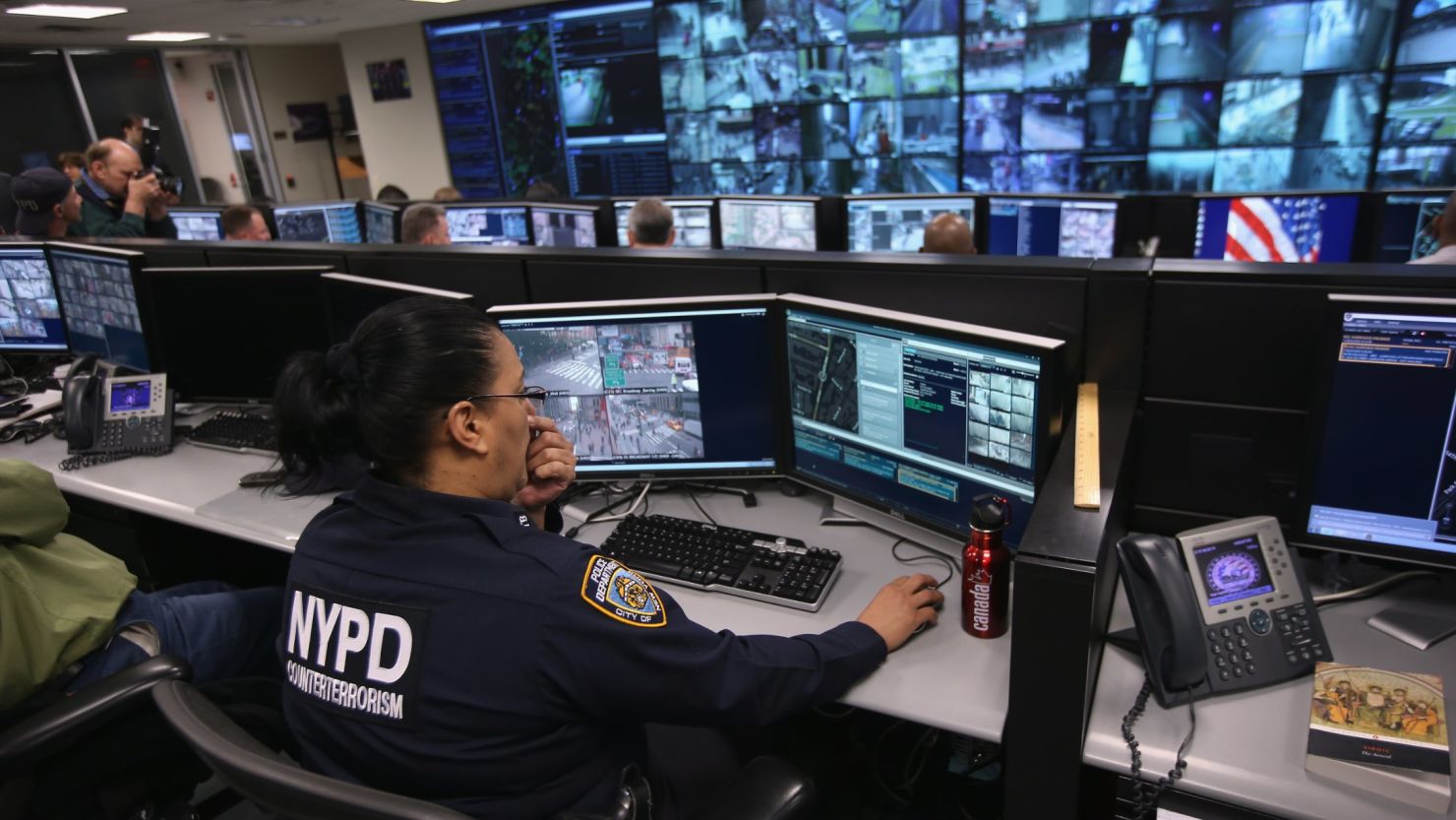 Police monitor security cameras at the Lower Manhattan Security Initiative on April 23, 2013 in New York City.
