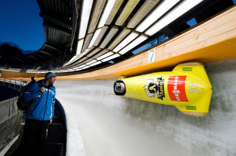 Australia's Heath Spence took part in a Men's Bobsleigh training run at the Sanki Sliding Centre, one of the 2014 Winter Olympics venues which is located at Rzhanaya Polyana, 60 kilometers northeast of Sochi.