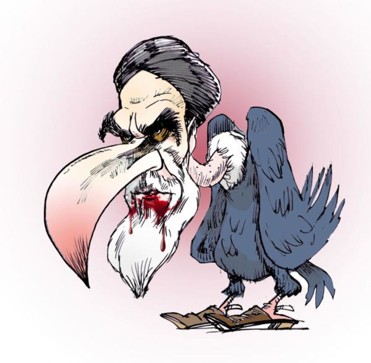 Kowsar, who says he was inspired by Animal Farm, continues to depict Iran's leaders in beastly form.