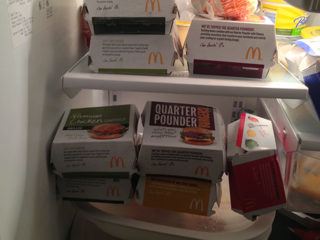 A side view of the leftovers Chipman took home and put in his refrigerator.