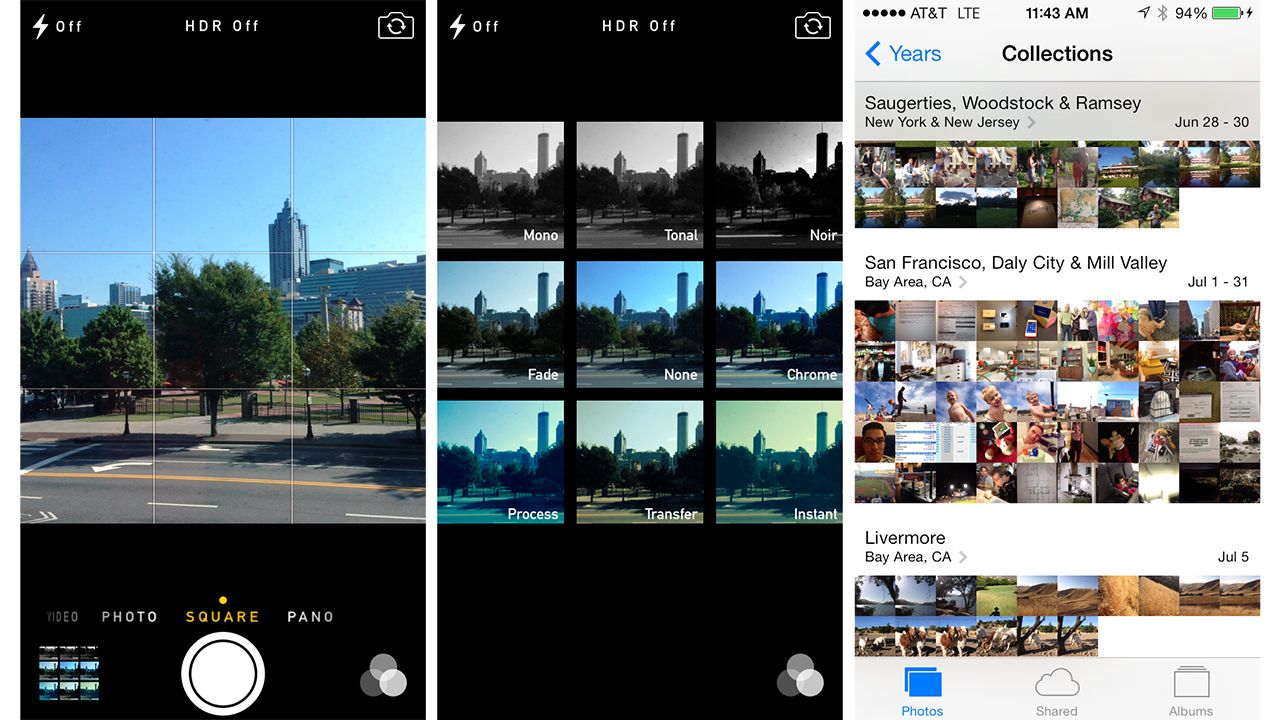 Las aplicaciones de la cámara y fotos tienen nuevas características. Hay una opción para capturar una imagen cuadrada y añadir filtros en la aplicación de la cámara. Las fotos pueden ser ordenados por año y ubicación.