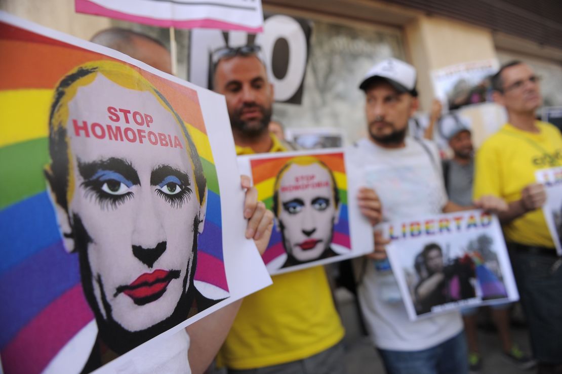 Protesters have used such images of Putin to oppose Russia's anti-gay laws.