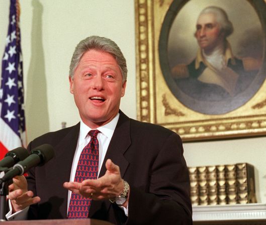 President Clinton speaks about the federal budget impasse from the Oval Office on November 16, 1995. The first part of the budget shutdown ended on November 19 when a temporary spending bill was enacted. But Congress failed to come to an agreement on the federal budget, leading to a second shutdown starting December 16.