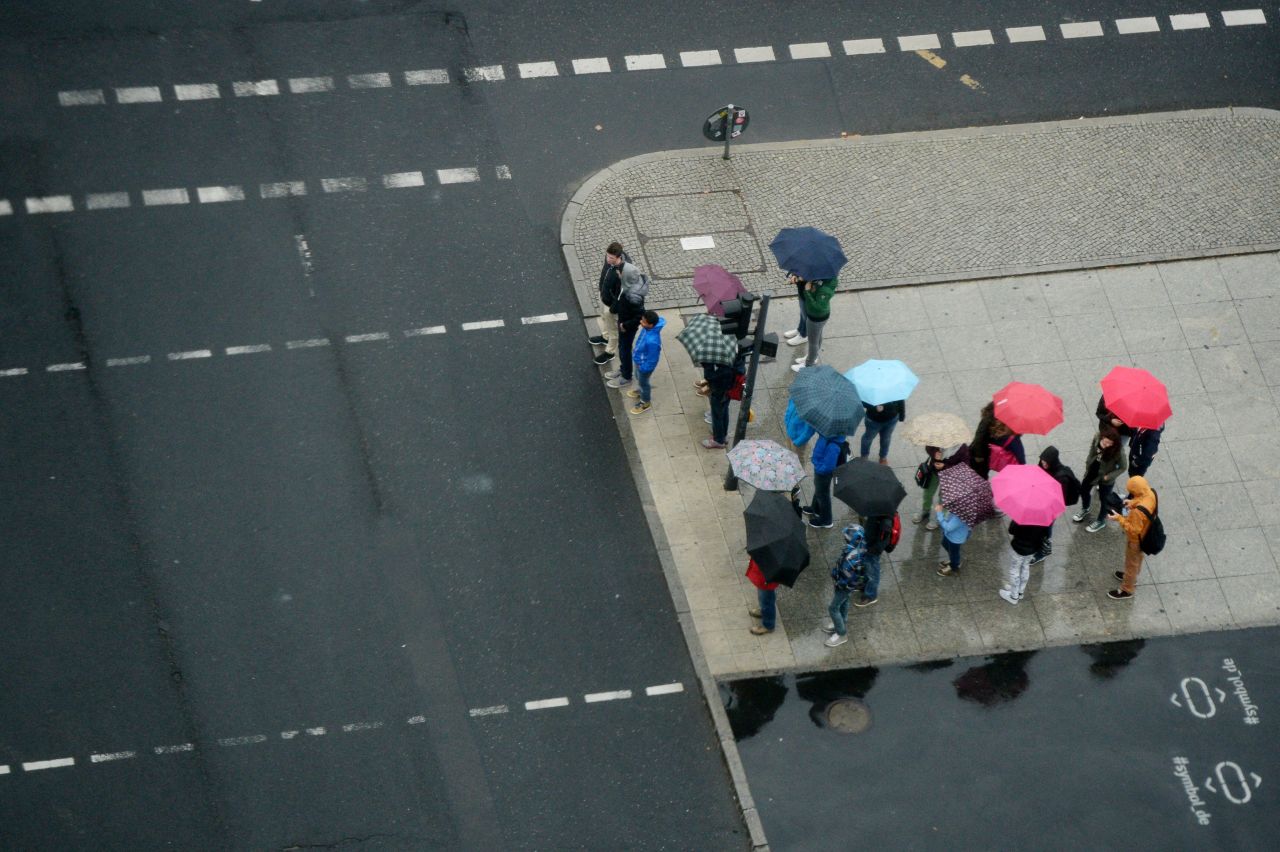 Pedestrians walk over the Potsdamer Platz in Berlin on Wednesday, September 18.
