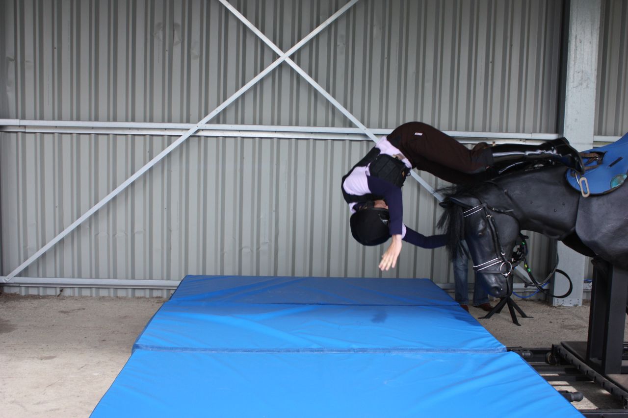 The 'Equichute Simulator' is a machine designed to enable jockeys to practice rolling out of a fall - a technique cited as the best way to escape serious injury. Oaksey House also boasts a treadmill designed for astronauts by NASA, one which allows its user to exercise under reduced gravity.