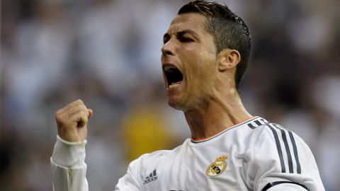 Cristiano Ronaldo celebrates after scoring a penalty during Real Madrid's 4-1 win against Getafe at the Santiago Bernabeu.