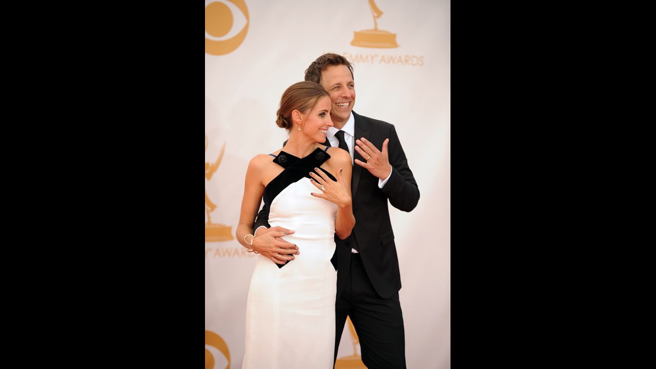 "Saturday Night Live" star and soon-to-be "Late Night" host Seth Meyers and his wife, Alexi Ashe, are eager to show off their rings.
