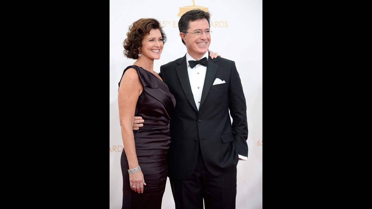 Stephen Colbert with his wife, Evelyn. "The Colbert Report" took home Emmys for outstanding variety series and writing for a variety series.