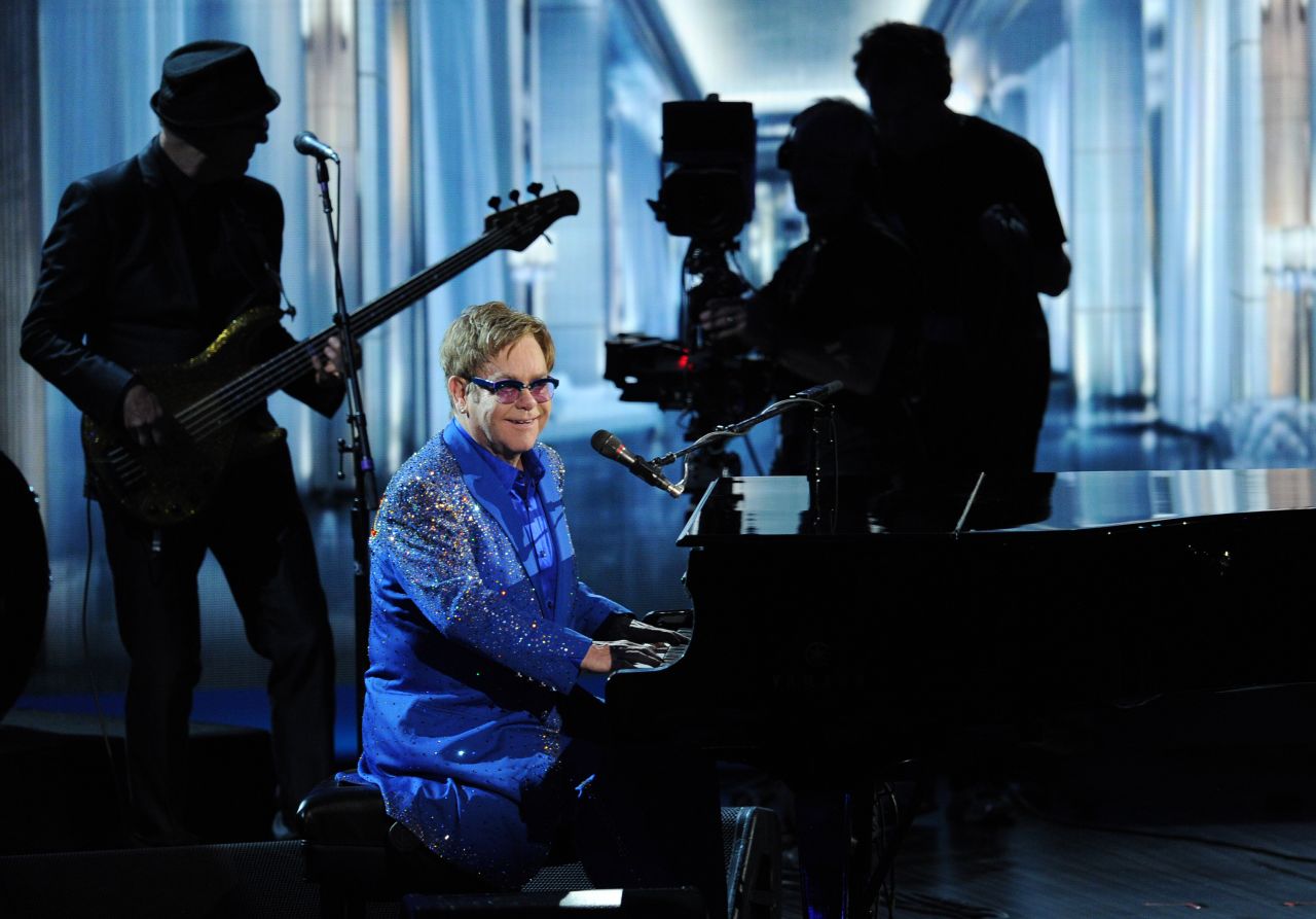 Elton John pays tribute to Liberace during his performance at the Emmys.