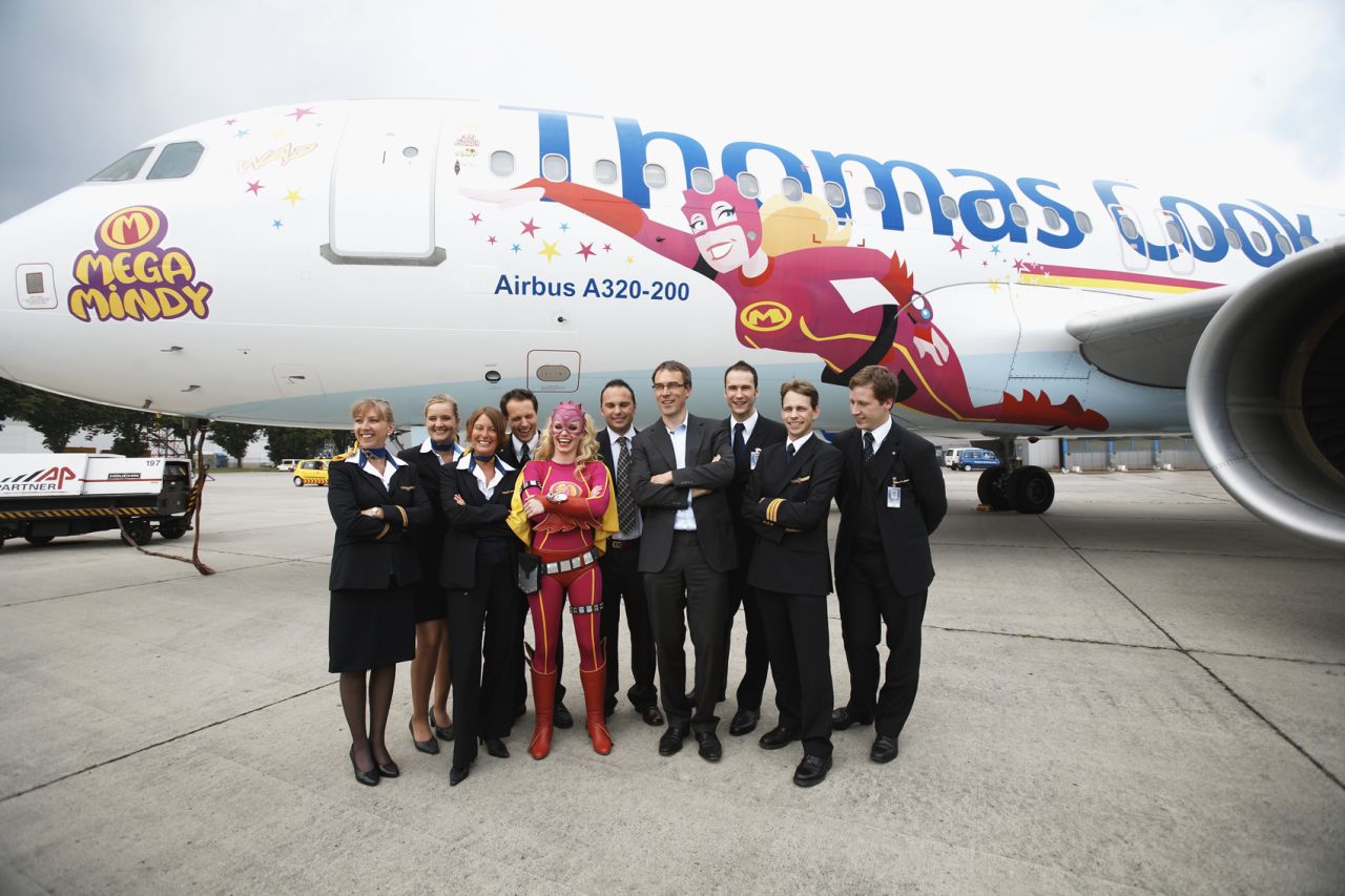 Warming to the theme, in 2009 Thomas Cook's Belgian branch unveiled its Mega Mindy livery -- inspired by a popular children's cartoon character created by the animation company Studio 100. The livery was created to advertise Studio 100's theme parks in Belgium and Germany. 