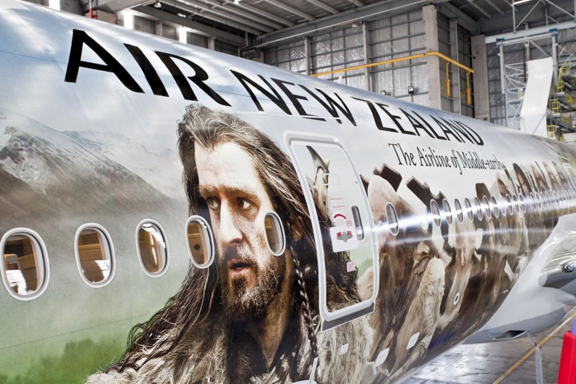 The world's largest plane decal, taking more than 400 hours to complete, was unveiled in 2012. A <a href="http://travel.cnn.com/air-new-zealand-hobbit-safety-video-123456">Hobbit-themed safety video</a>, featuring characters from Middle Earth, was shown on the Air New Zealand plane, cabin crew even donning pointy ears for the first flight. 