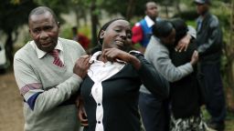 Relatives of Johnny Mutinda Musango, 48, weep after identifying his body at the city morgue  in Nairobi, Kenya Tuesday September. 24. Musango was one of the victims of the Westgate Mall hostage siege. Kenyan security forces were still combing the Mall on the fourth day of the siege by al-Qaida-linked terrorists.