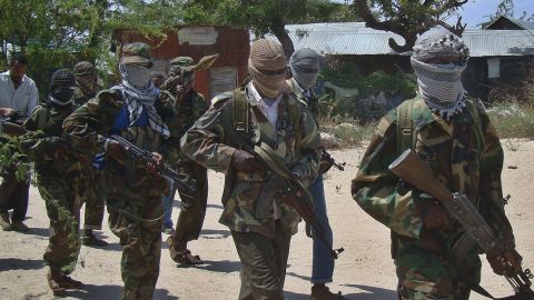 This file photo shows an Al-Qaeda linked al-shabaab recruits in the Somalian capital, Mogadishu, following their graduation.