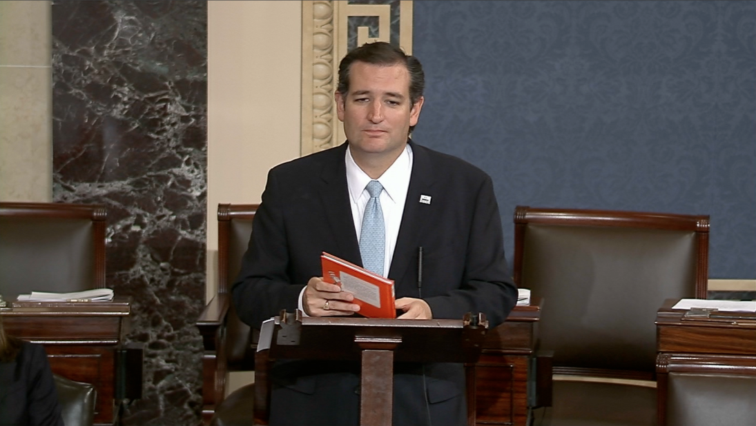 Almost 22 hours after he started, Republican Sen. Ted Cruz of Texas finally ended his oral assault on Obamacare on Wednesday, September 25. His all-night speech blended political rhetoric and emotional pleas for all of his GOP colleagues to join him in blocking any government funding for the health care reforms.<br />Technically, Cruz's remarks did not constitute a filibuster. A filibuster is a tactic used to delay or block a vote on legislation or an appointment. Lawmakers can keep a debate going without interruption indefinitely. They don't have to specify what they are filibustering but must keep speaking or, in the case of one senator on the list, singing. Here are some of the most memorable and longest filibusters in Senate history.