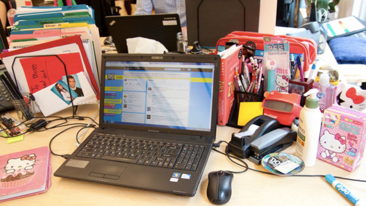 At the headquarters of DoSomething.org, which has an open office work space, CEO Nancy Lublin distinguishes her desk with a collection of Hello Kitty accessories.