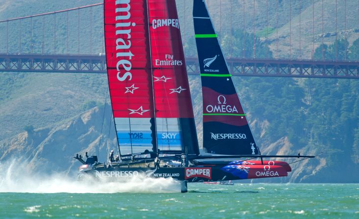 Team New Zealand, pictured here, competed against Oracle Team USA in hi-tech 72-foot catamarans off the coast of San Francisco in September 2013, reaching speeds of 50 mph -- faster than the wind propelling them.