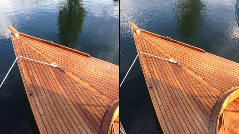 It's hard to tell much of a difference between these two shots of a boat, although the one on the right (with the 5S) has slightly richer tones and contrast.