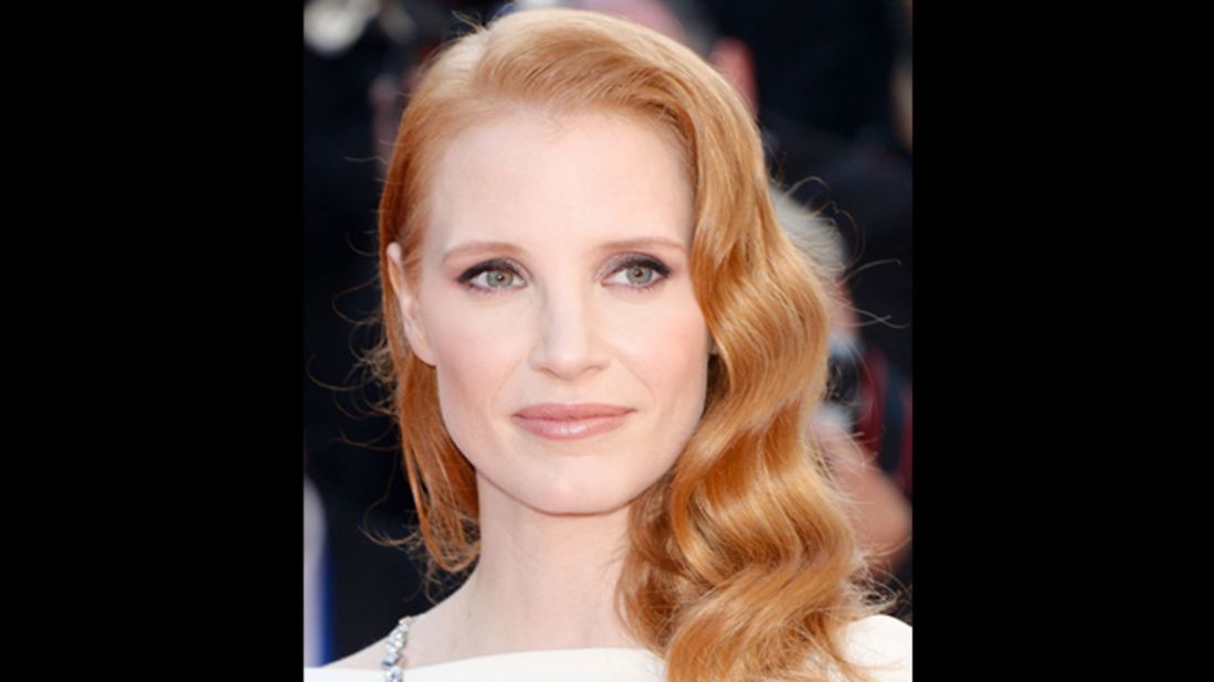 Jessica Chastain sports a feminine, romantic look courtesy of makeup artist Nick Barose.