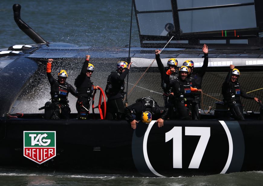 The celebrations begin as Oracle Team USA pull off a momentous victory to win the America's Cup 9-8.