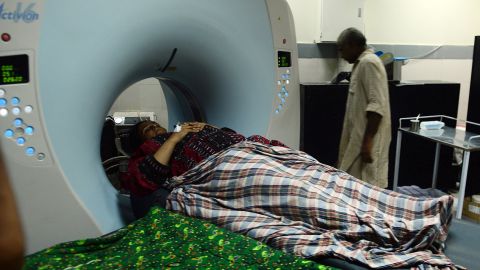 An earthquake survivor undergoes tests at a hospital in Karachi on September 25.