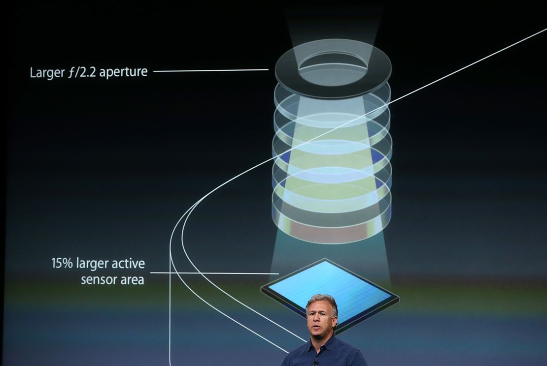 Apple marketing chief Phil Schiller discusses the larger aperture and improved light sensor on the iPhone 5S camera.