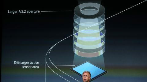 Apple marketing chief Phil Schiller discusses the larger aperture and improved light sensor on the iPhone 5S camera.