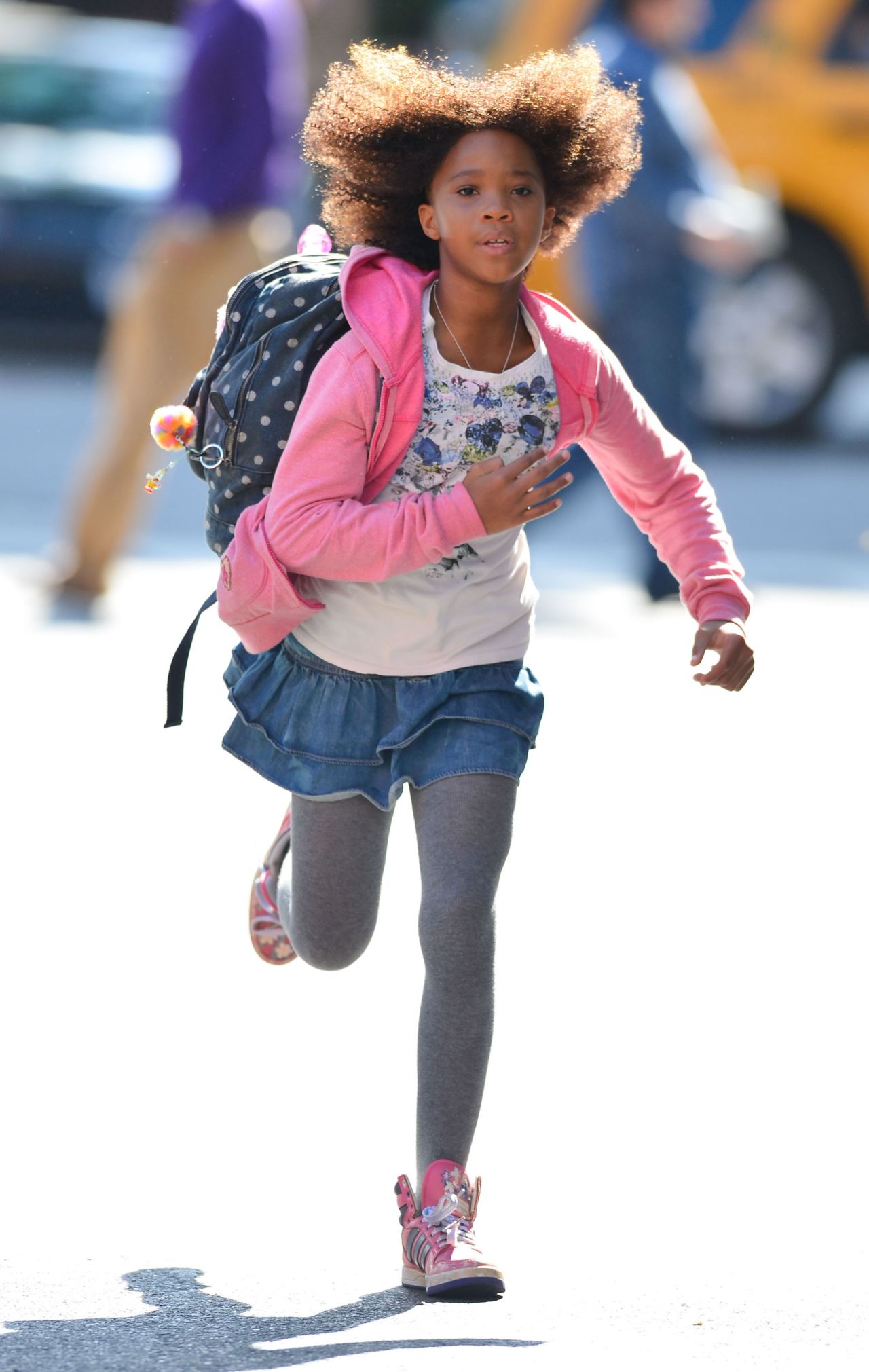 "Annie" star Quvenzhane Wallis gets to work on the film's set on September 26.