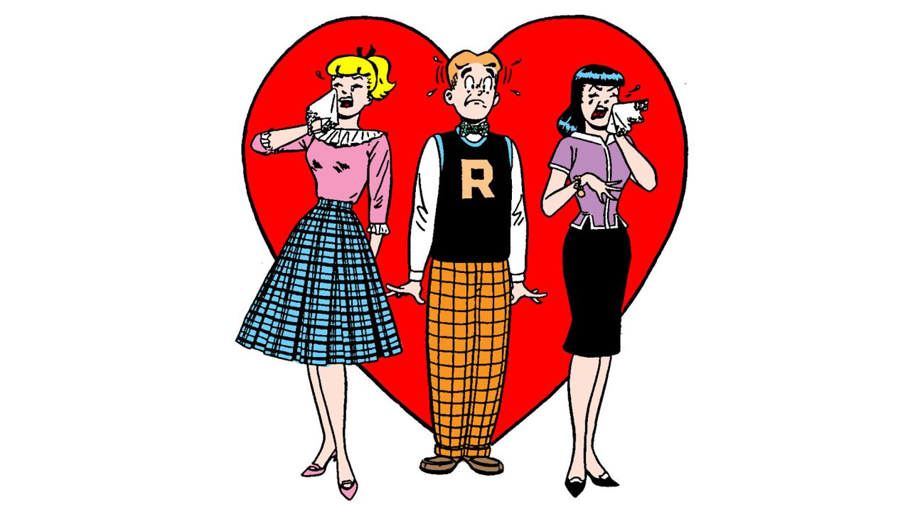 Of course, things could get tense, even in Riverdale, as Archie bumbled through his love troubles with the kind blonde next door, Betty Cooper, who couldn't catch a break against the dark-haired rich girl, Veronica Lodge. Archie's letter sweater and the girls' retro skirts in this '60s-era version would soon give way to more groovy looks -- with Betty and Veronica sporting tight pants and miniskirts.