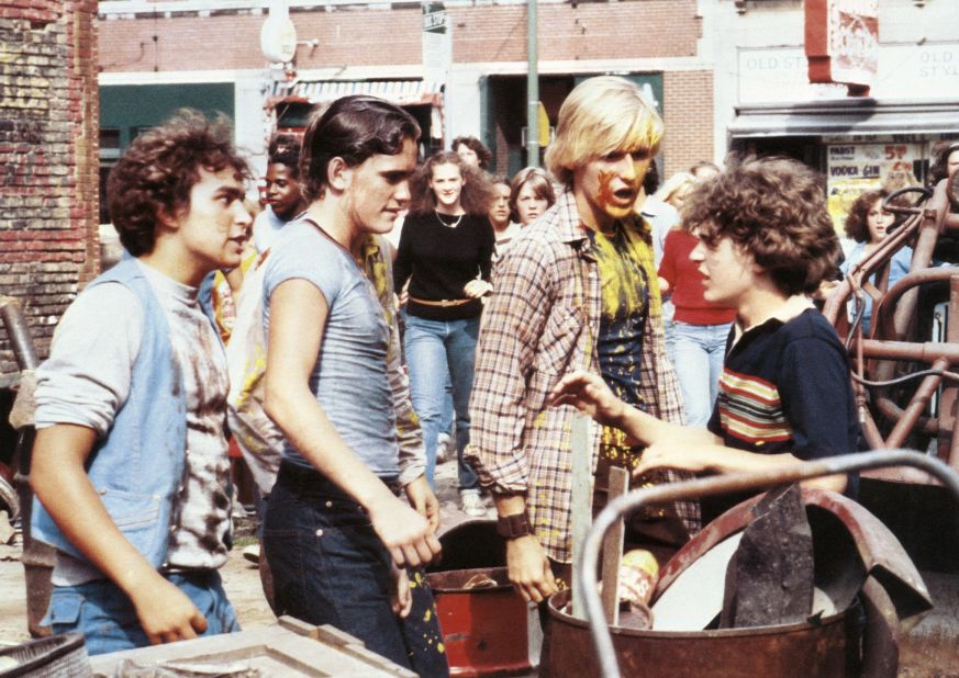 Matt Dillon, second from left, is the head bully in charge of runt Chris Makepeace, right, who hires a very large classmate to take on his tormenter in the 1980 film "My Bodyguard."