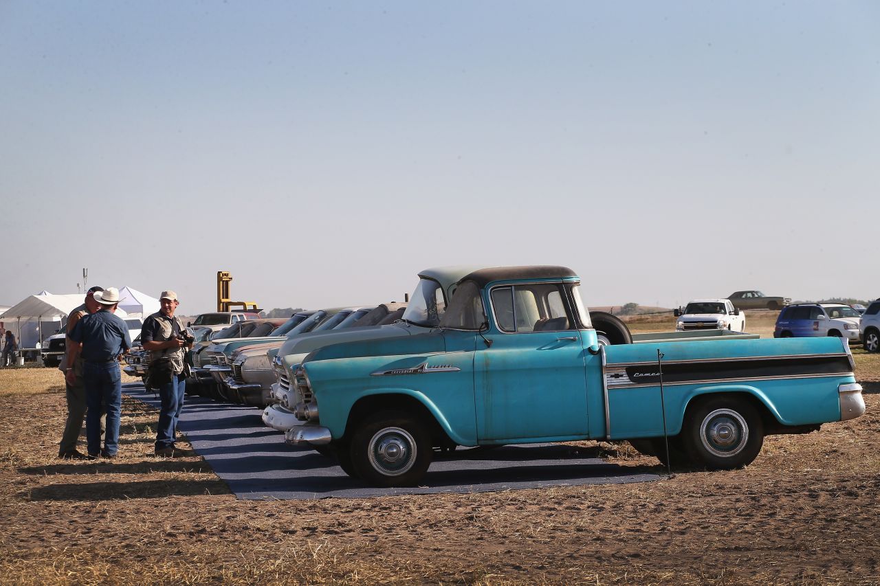 A 1958 Chevrolet Cameo truck is lined up with other cars and trucks on Thursday, September 26.