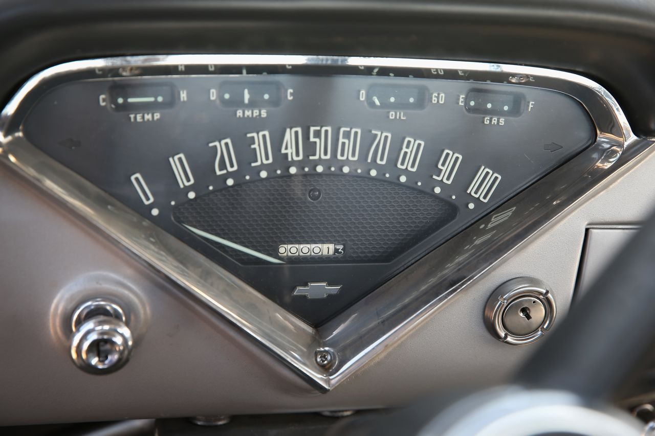 The odometer of the 1958 Chevrolet Cameo truck reads 1 mile. Many of the cars that were available for auction were barely used.