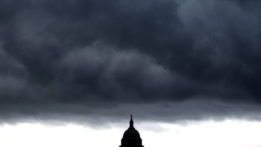 UNITED STATES ? NOVEMBER 23: A line of dark rain clouds moves over the U.S. Capitol in Washington on Wednesday, Nov. 23, 2011, the deadline for the Joint Select Committee on Deficit Reduction to reach an agreement on addressing the nation's debt. (Photo By Bill Clark/CQ Roll Call)