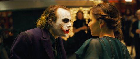 Heath Ledger starred as the Joker and Maggie Gyllenhaal as Rachel Dawes in "The Dark Knight." The death of Rachel hit Bruce Wayne/Batman hard.