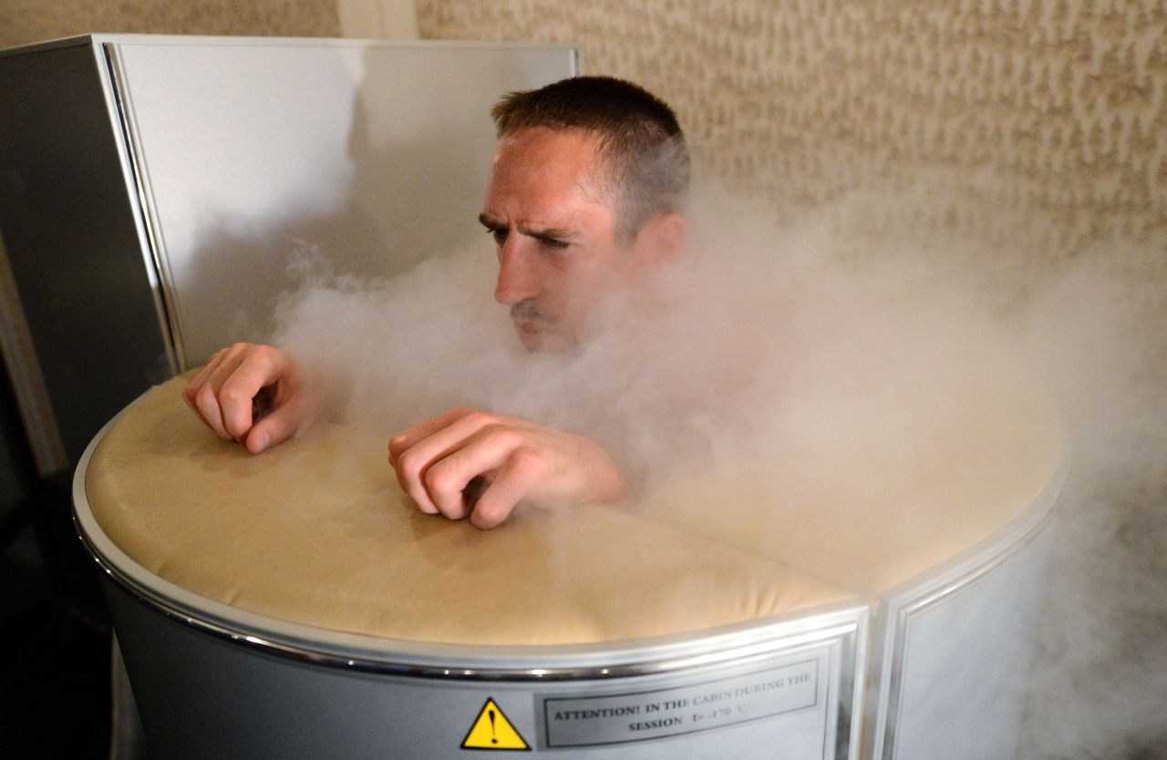 Extremely low temperatures are also used in cryotherapy -- a medical treatment that has gained currency with a number of international sports teams. Here, French soccer player Franck Ribery is immersed in a cryotherapy tank, subjecting the body to temperatures as low as minus 256 degrees Fahrenheit (minus 160 Celsius). Cryotherapy aims to decrease pain and inflammation and aid healing. 