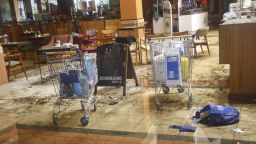 This photo taken Friday, September 27, shows the scene at the Dormans coffee shop on the ground floor of the Westgate Shopping Mall in Nairobi, Kenya.