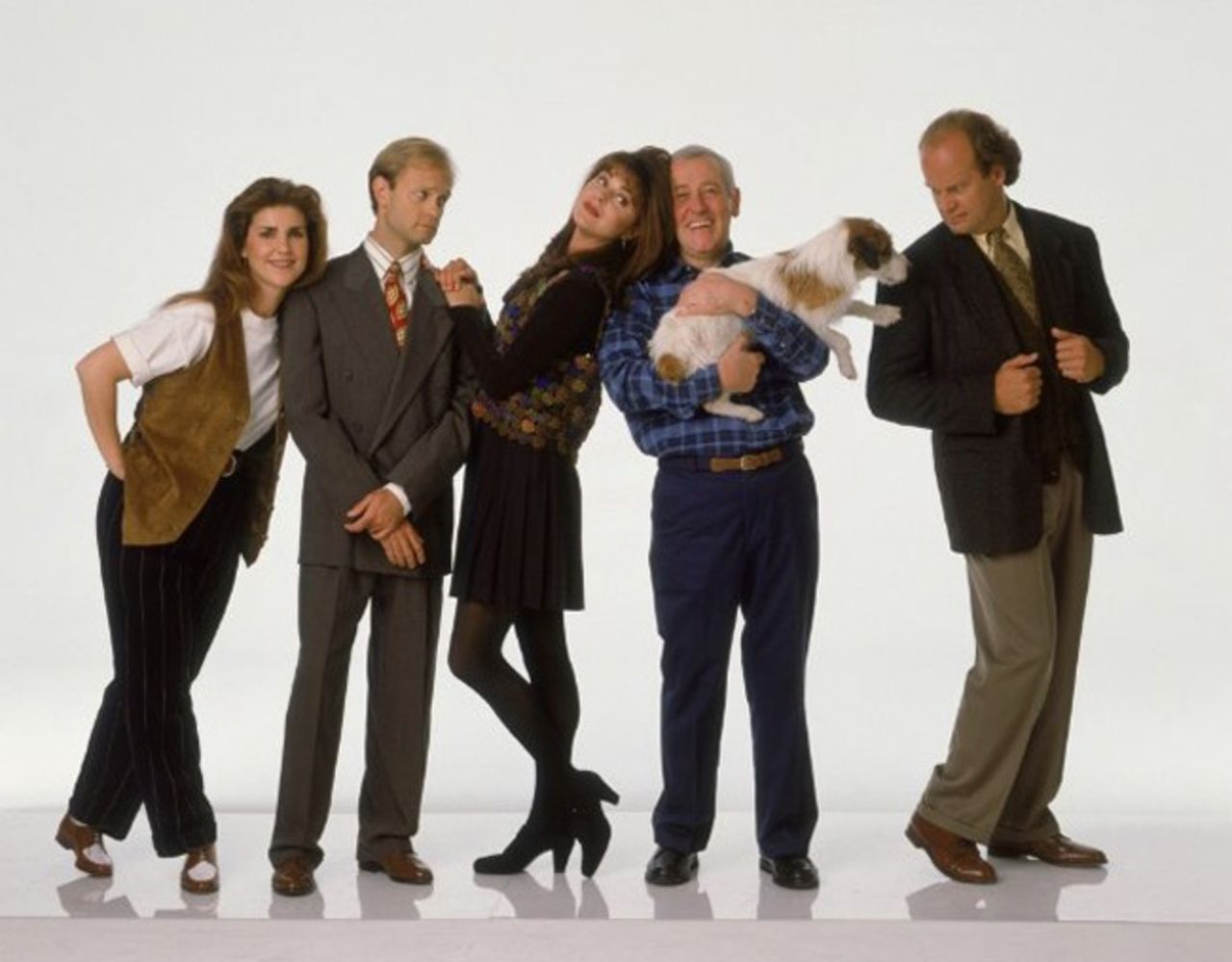 "Cheers'" spinoff "Frasier" was like catnip to Emmy voters. As Frasier Crane, Kelsey Grammer, right, played off against a number of wacky characters, especially David Hyde Pierce, second from left, as brother Niles.
