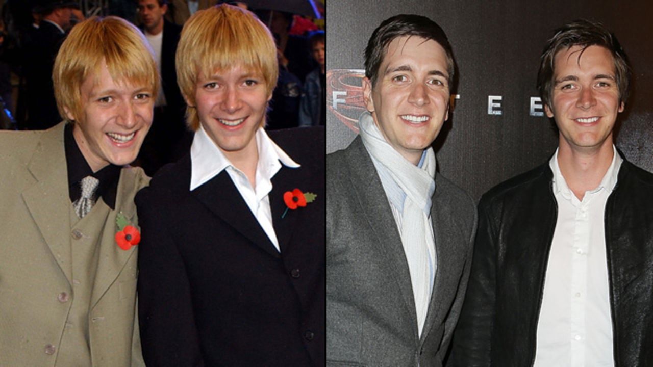 Los hermanos que interpretaron a los Weasley mayores —George y Fred— ya no tienen su característico color rojizo en el pelo, pero todavía son reconocidos como la pareja de bromistas. James (izquierda) y Oliver Phelps todavía se alegran al hablar de la saga, incluso mientras se proyectan en otros caminos. James ha estado activo en el teatro y Oliver ha estado viajando con su página JopWorld.com.