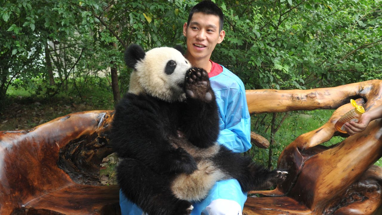 Lin poses with a giant panda as he visits the Chengdu Research Base of Giant Panda Breeding in China on August 29. "I'm always trying to have a good time, joking around, goofy," he said. "I think I try not to take anything really too seriously."
