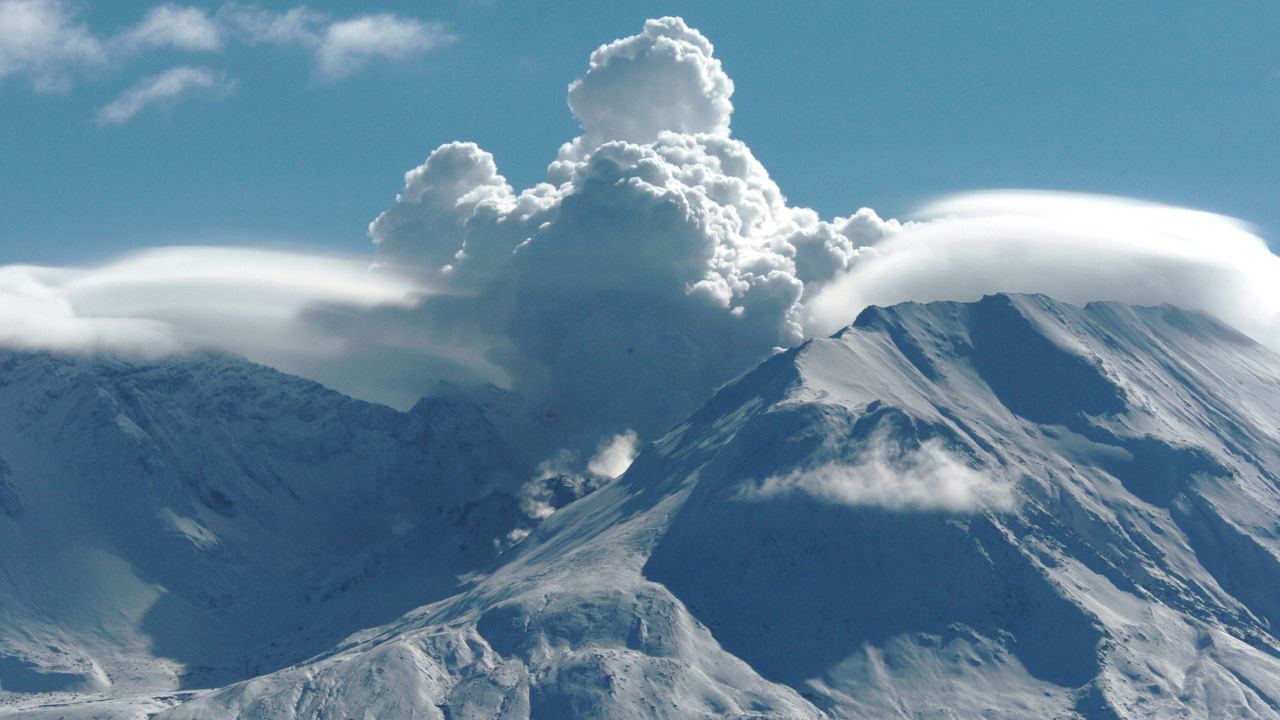 Mount St. Helens is a volcano in the state of Washington, seen here in 2004. It erupted in 1980, spewing out more than 1 cubic kilometer of material. 
