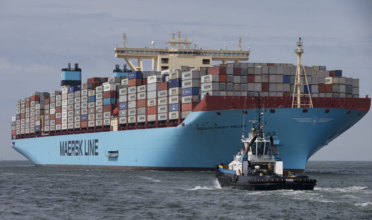 A Maersk Triple E vessel, the world's largest container ship, sails into Rotterdam, the Netherlands. The London Gateway will be one of the few ports in the world to have the facilities to cope with Triple E.
