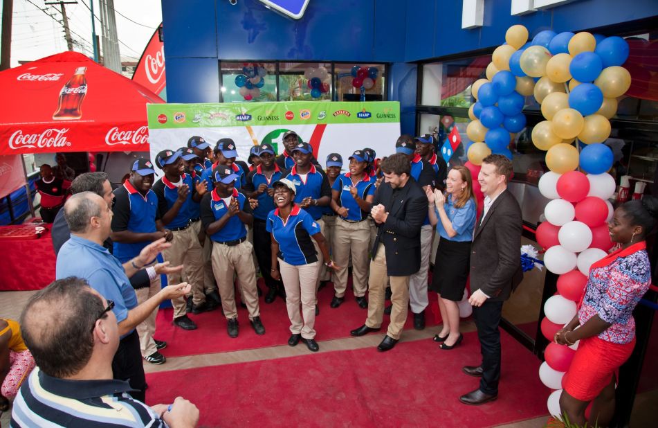 The opening of a Domino's Pizza store in Lagos, Nigeria's largest city, in 2012. The company's first outlet in Africa opened in Cairo, Egypt, in 1995.