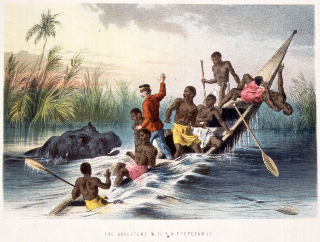 This colonial artist had it (more or less) right ... Hippos are big killers in Africa.