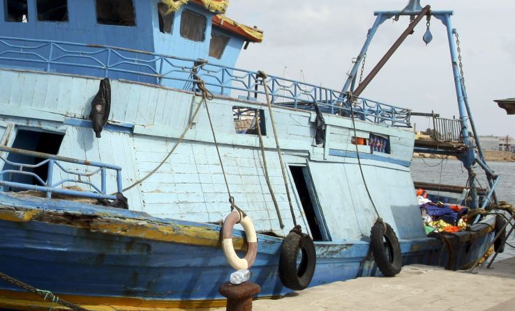 A boat used to transport migrants is docked at Lampedusa Island on October 3. The island is a major destination for refugees seeking to enter European Union countries.