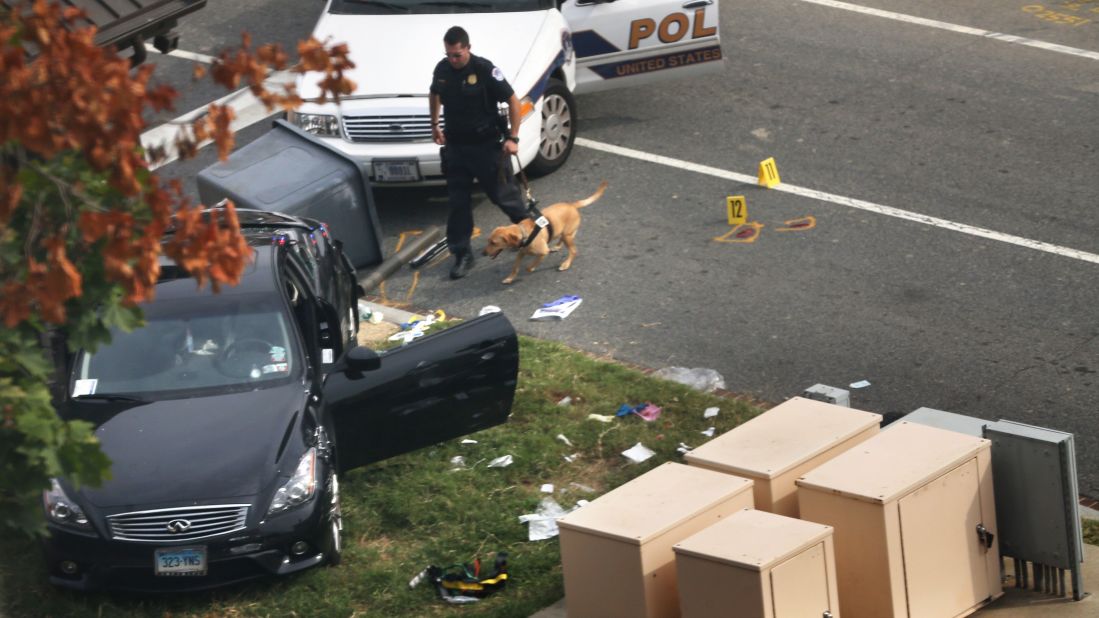 Police inspect a black Infinity sedan which Miriam Carey drove during the chase. Carey's year-old baby, who was a passenger in the car, survived unhurt. Authorities placed the girl with a foster family, a spokesman for Washington's Child and Family Services Agency told CNN. During the chase, no shots were fired from the Infinity, CNN's Deborah Feyerick reported. All shots were from law enforcement directed at the passenger side of the car.