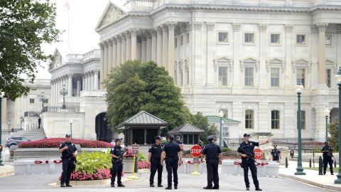 Police stand guard at the Capitol.