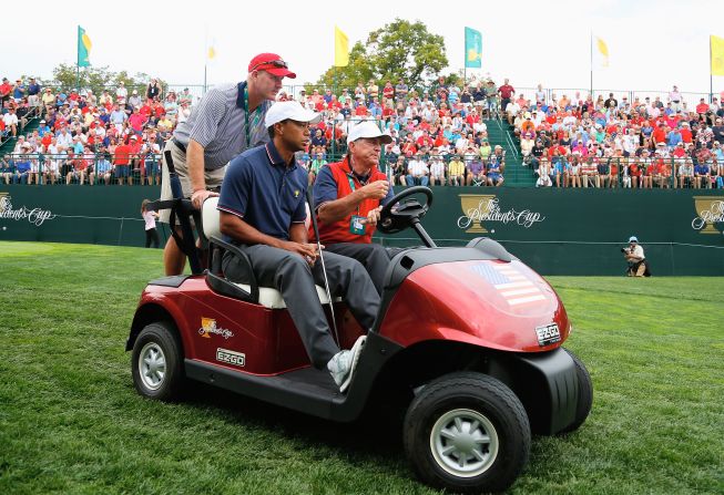 Woods got a ride as he made his way around the course. He'll fully expect to be on the winning team this weekend, given the U.S. has won four straight times in the Presidents Cup. 